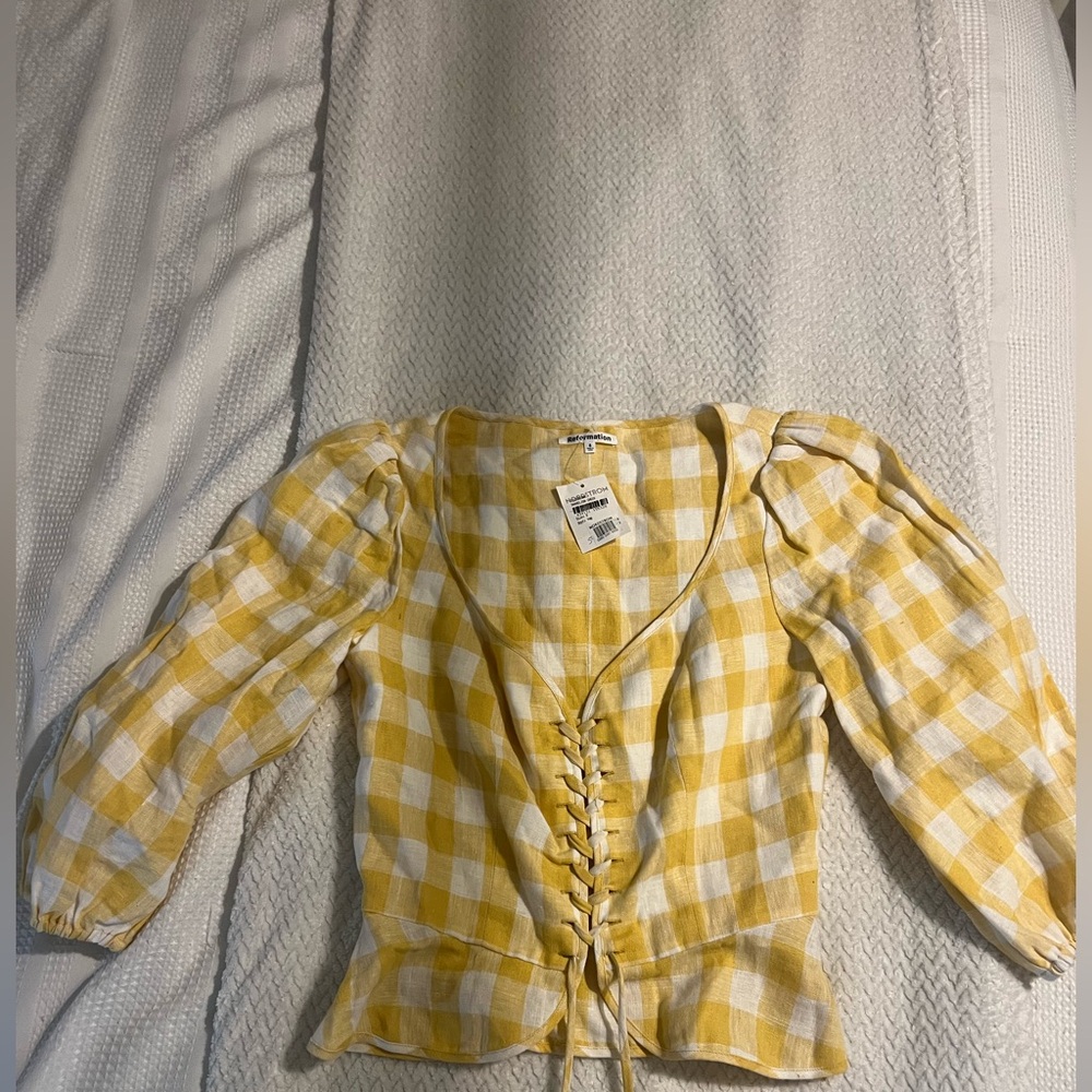 Reformation Dandelion and White Checkered Top